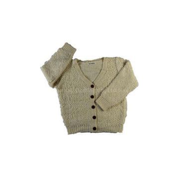 OEM made toddler\'s long-sleeve sweater v-neck fancy yarn cardigan