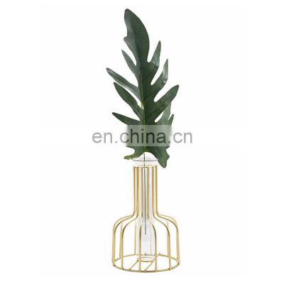 Wholesale Golden Small Flower Glass Tube Pot Stand Table Dining Romm Home Decoration
