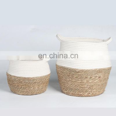 K&B cotton rope woven plant basket with handles large indoor storage basket for potted plants
