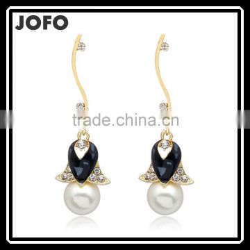 Bridal Wedding Golden Crystal Pearl Flower Drop Dangle Earrings