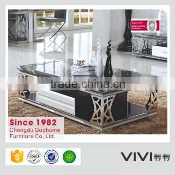 modern design carved mental legs coffee table with marble top