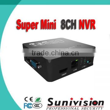 MINI NVR, 8CH, 8*1080P, 1*HDD(USB HDD, E-SATA HDD), USD*2, VGA*1, HDMI*1 SUPPORT I8S, P2P, Support Onvif; Third-party IP cameras