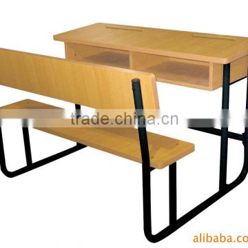 Wood Double School Desk and Bench Set