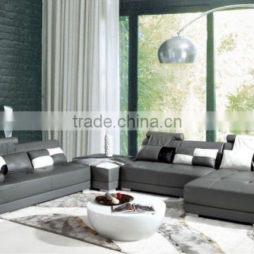 Modern grey real leather sofa design for house
