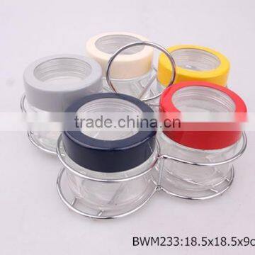 5pcs glass spice jar in a metal rack