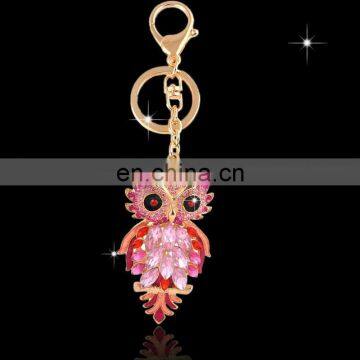 high quality owl animal shaped metal rhinestone crystal Key chain MCA-0074