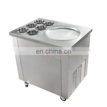 Manual Single Frying roll ice cream machine with2/4/6/8 fruit containers/industrial flat pan fried yogurt