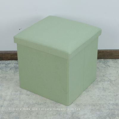Foldable storage linen ottoman-Light Green