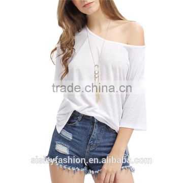 Ladies Fashion Tops 2016 New Arrival Ladies T shirts Casual Short Sleeve White Loose T-shirt TS076