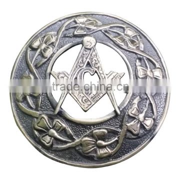 Masonic Design Piper Plaid Brooch In Antique Finish Made Of Brass Material