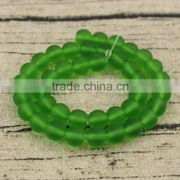 GP0850 Green Matte Sea Glass Beads ,8mm frosted beach glass round beads