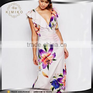 Summer fashion design ladies printing floral sleeveless dress long