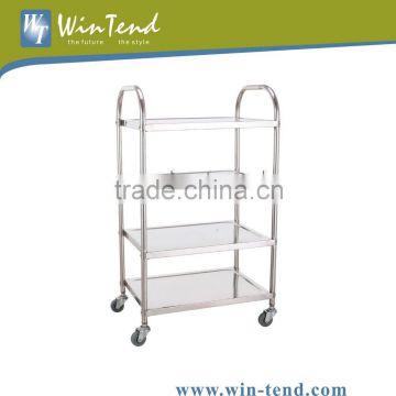 Stainless Steel 4-Tier Round Tube Mobile Food Trolley