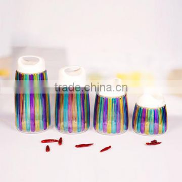 4pcs hand painted glass storage jar set with handing lid