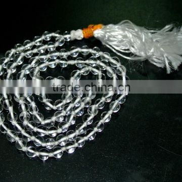 Crystal Quartz Notted Jap Mala : Wholesale Jap Mala : Handmade Agate Cotton Notted 108 Beads Mala