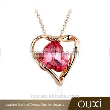 OUXI 2016 wholesale price 18k gold plated heart crystal necklace jewelry 11485
