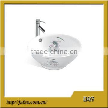 D07 Chinese style sanitary ware china high quality counter top basin with nelumbo nucifera pattern
