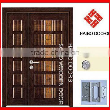 High quality Interior Veneer Double leaf Solid wooden door (HB-205)