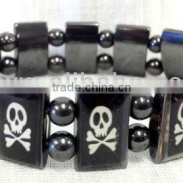 Wholesale Magnetic Hematite Skull Stretchable Bracelets