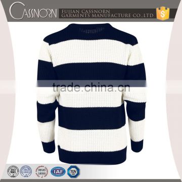 Open weave ribbed cuffs and hem slim fit two tone striped pattern sweater