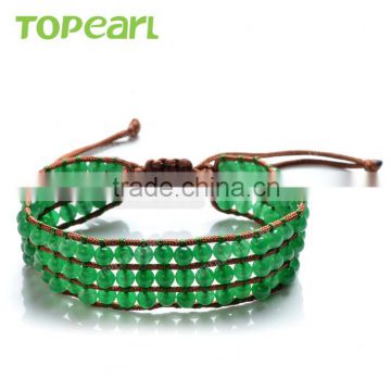 Topearl Jewelry Malaysian Jade Handmade Bracelet Woven Leather Wrap Bangle CLL178