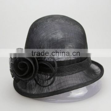Black Round Top Sinamay Hat With Ribbon Decoration