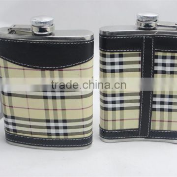 British Style ! ! hip flask with grid leather covered