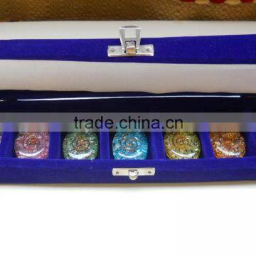 GEMSTONE CHAKRA CABACHONS SET WITH VELVET CASE