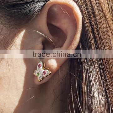 Manufacturer Wholesale Enamel White Rhinestone Butterfly Earrings for Women
