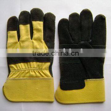 Black cow split leather gloves