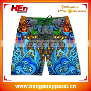 Hongen apparel Custom Sublimation Drawstring 4 Way Stretch Mens Board Shorts
