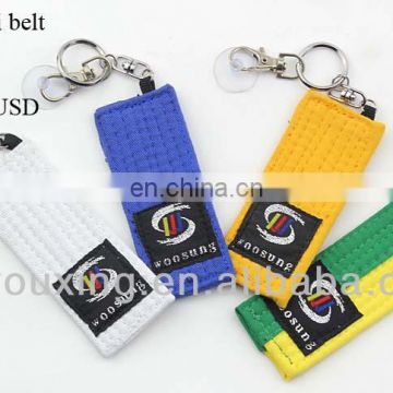 Cheap wholesale martial arts taekwondo/karate mini belt key chains accessory,taekwondo equipment