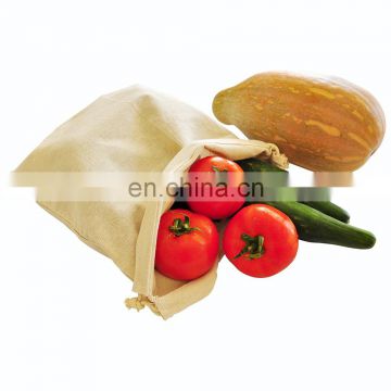 Large 11.5x13.5 organic cotton muslin produce storage bag with drawstrings