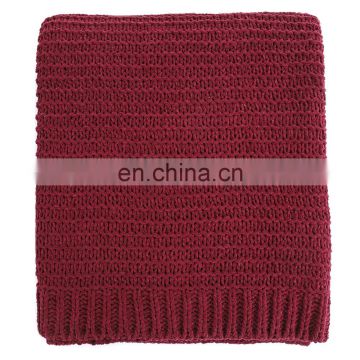 Wholesale High Quality Warm Knit Red Solid Color Throw Blanket