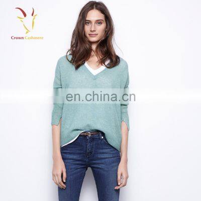 Ladies Cashmere V Neck Loose Sweater,Lady Fashion Sweater