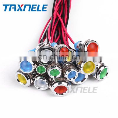 6mm  8mm 10 mm 12mm LED Metal Indicator light 6mm waterproof Signal lamp 6V 12V 24V 220v with wire red yellow blue green white