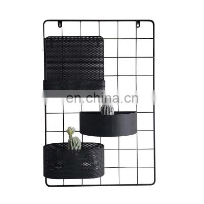 Nordic hot sale Simple Style Decorative Black Garden Metal Wire Wall Hanging Decorative Planter mount Shelf