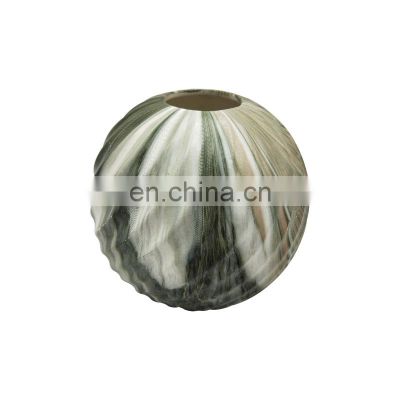 new product innovative ball shape effect ceramic colored green marble artificial flower vase