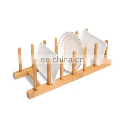 Bamboo Wooden Dish Rack Storage Organization 7-Slots Plate Rack Stand Pot Lid Holder Kitchen Cabinet Organizer