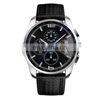 SKMEI 9106 Leather Strap Analog Quartz Men's Watch Top Luxury Brand Complete Calendar Watch