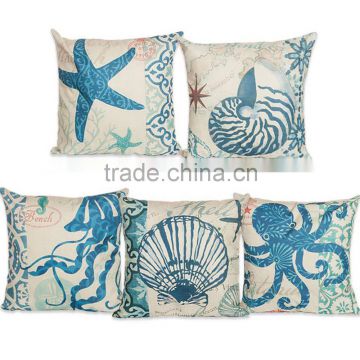 2016 hot sale popular fashion home decorative conch printing linen cheap cushion cover