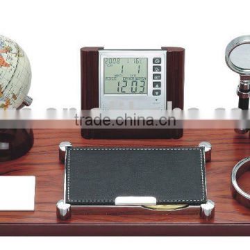 wooden desktop set,notepad,reading glass,clock,globe