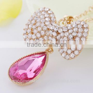 Factory latest stone crystal necklace water droplet bowknot necklace jewelry selling well in alibaba