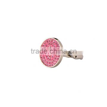 316L Steel Men's Pink Stones Inlaid Face Cufflink Stainless Steel Cufflink