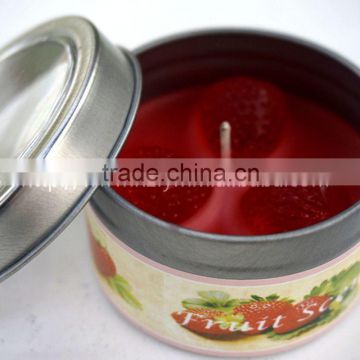 original art strawberry scented fruit candle with tin
