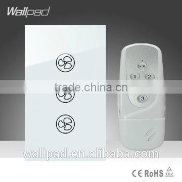 New Wallpad LED White Tempered Glass 110~250V US/Australia Standard 3 gang Remote Control Wireless Ceilling Fan Regulator Switch