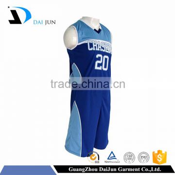 Daijun OEM high quality DK blue polyester number basketball uniforms wholesale