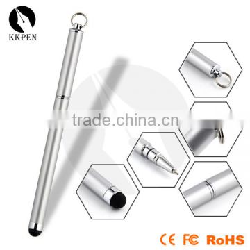 KKPEN stylus pen metal siver fashionable 2 in 1 ball pen with swinging ring