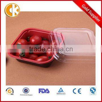 Red square plastic fruit packaging food box with clear lid