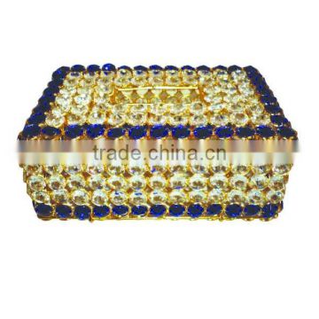 Elegant Gold & blue Crystal decorated Tissue box for Home Hotel Office Car